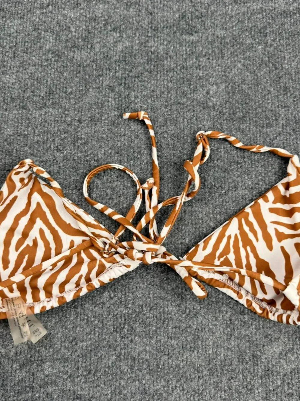 ZAFUL Brown White Zebra Tiger Print Triangle Bikini Top Size Large US 8